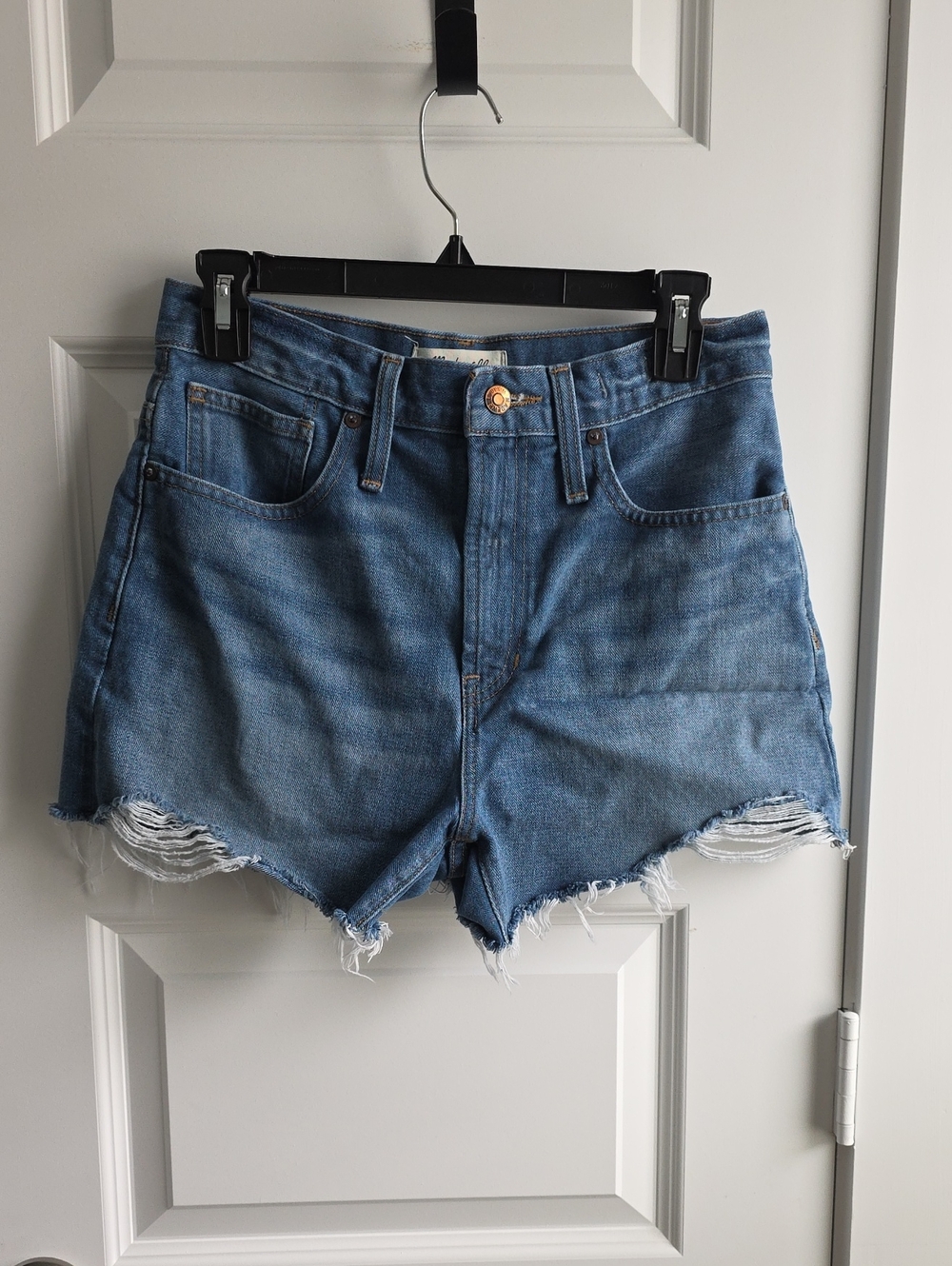 Madewell The Perfect Jean Short Blue High-Rise Frayed Denim Size 27 G071